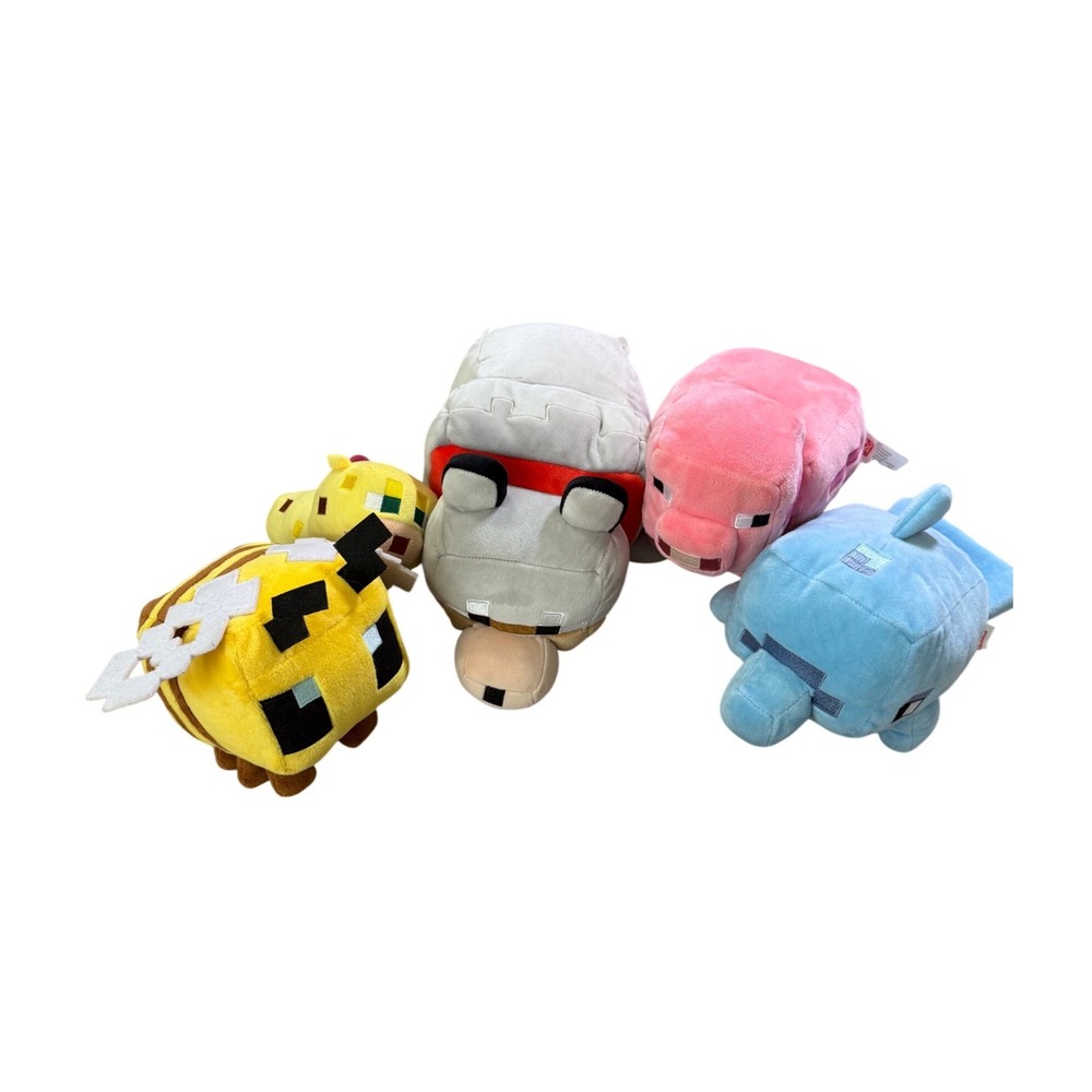 LOT OF 5 Minecraft Plush Toy Bee Wolf Pig Dolphin Ocelot Gamer Toys Animals